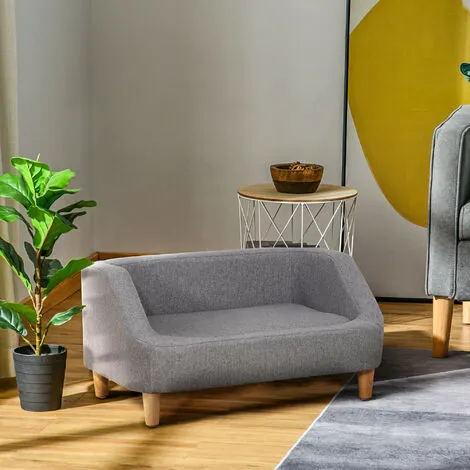 PawHut Canapé Chien Lit Pour Chien Design Scandinave Déhoussable Dim. 75L X 55l X 39H Cm Pieds Bois Tissu Polyester Gris - Gris 2 PawHut Canapé Chien Lit Pour Chien Design Scandinave Déhoussable Dim. 75L X 55l X 39H Cm Pieds Bois Tissu Polyester Gris - Gris – Image 2