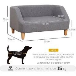 PawHut Canapé Chien Lit Pour Chien Design Scandinave Déhoussable Dim. 75L X 55l X 39H Cm Pieds Bois Tissu Polyester Gris - Gris 7 PawHut Canapé Chien Lit Pour Chien Design Scandinave Déhoussable Dim. 75L X 55l X 39H Cm Pieds Bois Tissu Polyester Gris - Gris -PawHut Soldes Boutique 72276201 3