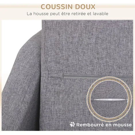 PawHut Canapé Chien Lit Pour Chien Design Scandinave Déhoussable Dim. 75L X 55l X 39H Cm Pieds Bois Tissu Polyester Gris - Gris 5 PawHut Canapé Chien Lit Pour Chien Design Scandinave Déhoussable Dim. 75L X 55l X 39H Cm Pieds Bois Tissu Polyester Gris - Gris – Image 5