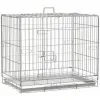 PawHut Cage Pour Chien Pliable - Plateau Excrément Coulissant - 2 Portes Verrouillable, Poignée - Dim. 61L X 43l X 50H Cm - Fer Galvanisé PP Blanc - Blanc