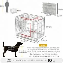 PawHut Cage Pour Chien Pliable - Plateau Excrément Coulissant - 2 Portes Verrouillable, Poignée - Dim. 61L X 43l X 50H Cm - Fer Galvanisé PP Blanc - Blanc -PawHut Soldes Boutique 72873193 3