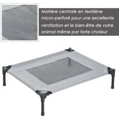PawHut Lit Pour Chien Chat Sur Pieds Lit De Camp Lit Surélevé Rafraîchissant Velum Anti-UV Oxford Micro-perforé Parasol Et Sac De Transport Inclus Dim. 61L X 46l X 61H Cm Gris Noir -PawHut Soldes Boutique 7379154 5
