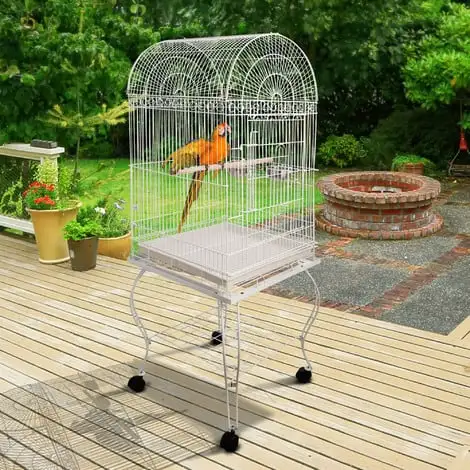 PawHut Grande Volière Cage à Oiseaux Design Avec Mangeoire Perchoir Suspendu Plateau Amovible étagère Et Roulettes 54L X 54l X 153H Cm Blanc - Blanc 2 PawHut Grande Volière Cage à Oiseaux Design Avec Mangeoire Perchoir Suspendu Plateau Amovible étagère Et Roulettes 54L X 54l X 153H Cm Blanc - Blanc – Image 2